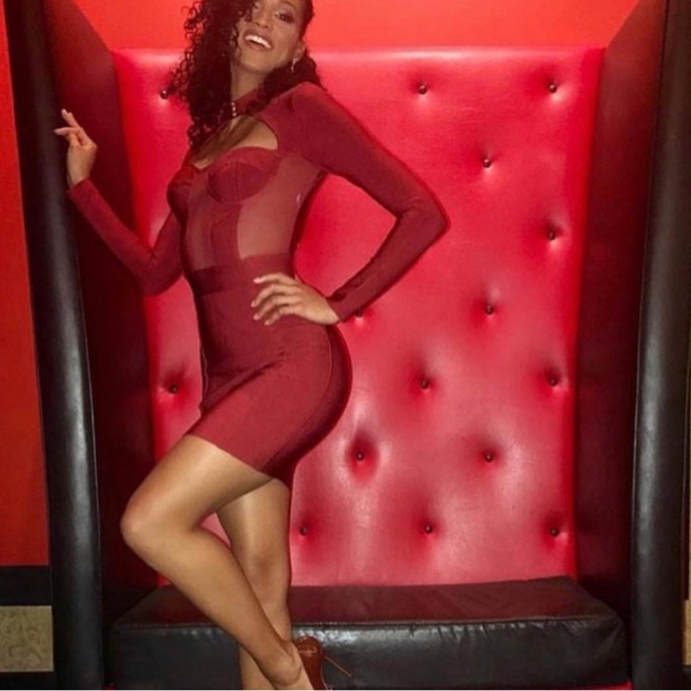 Miss Circle Chic Red Sheer Panel Dress